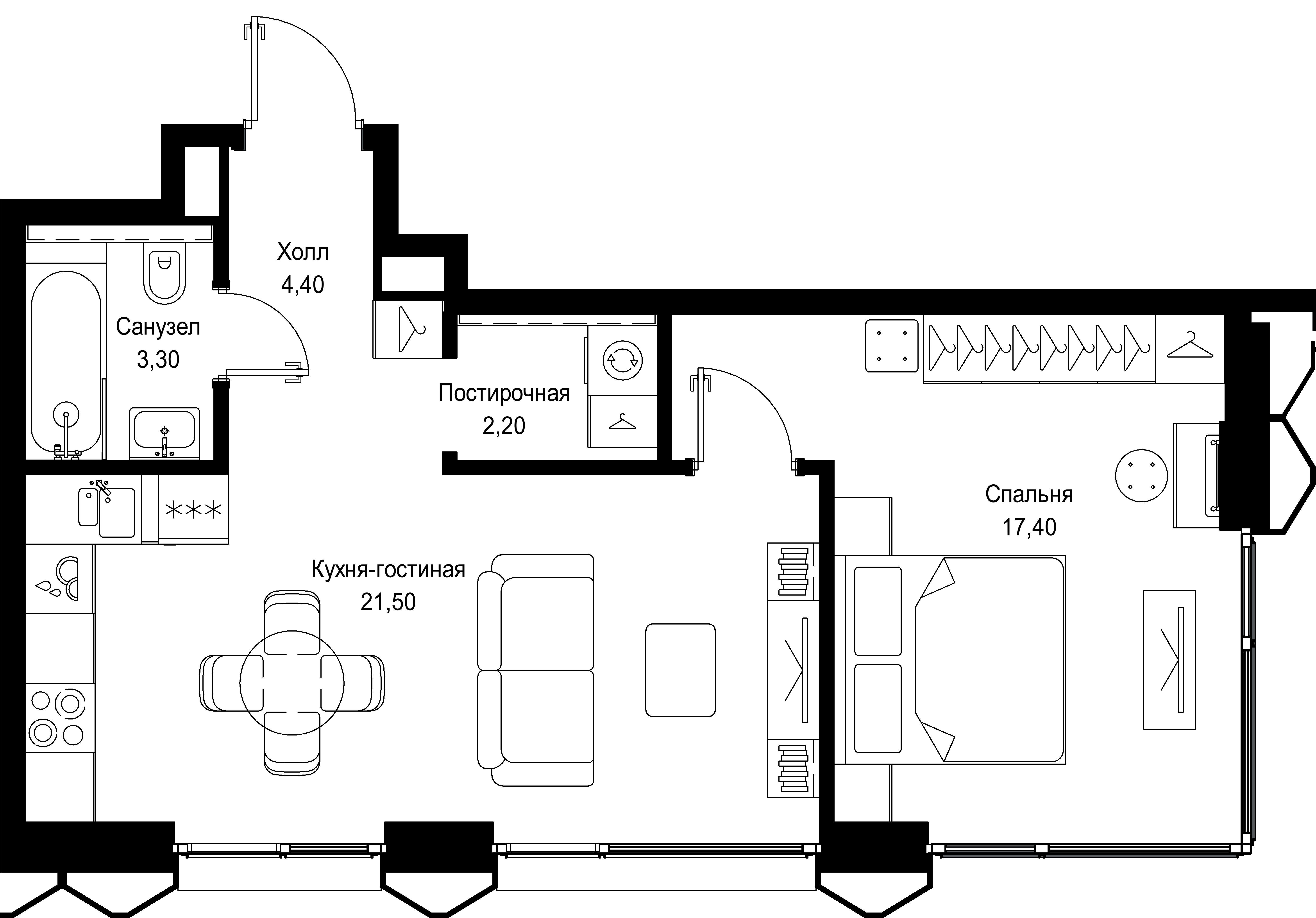 1-комнатная 48 м2 в ЖК Cityzen корпус null этаж 2