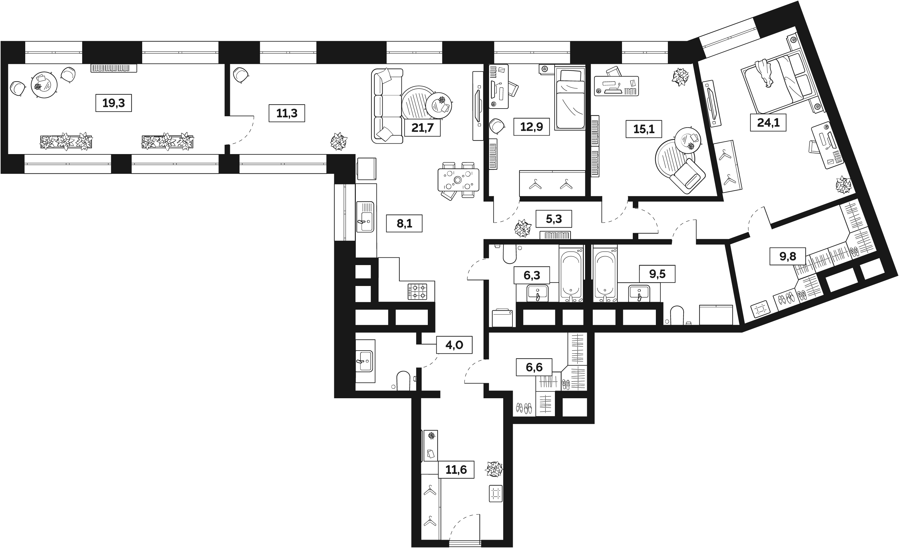 6-комнатная 169 м2 в ЖК Лайм корпус null этаж 27