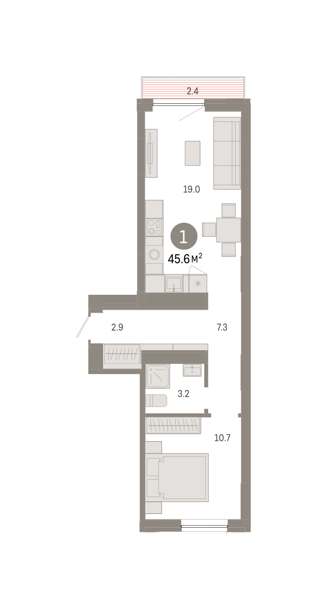 1-комнатная 45 м2 в ЖК Октябрьский на Туре корпус null этаж 5