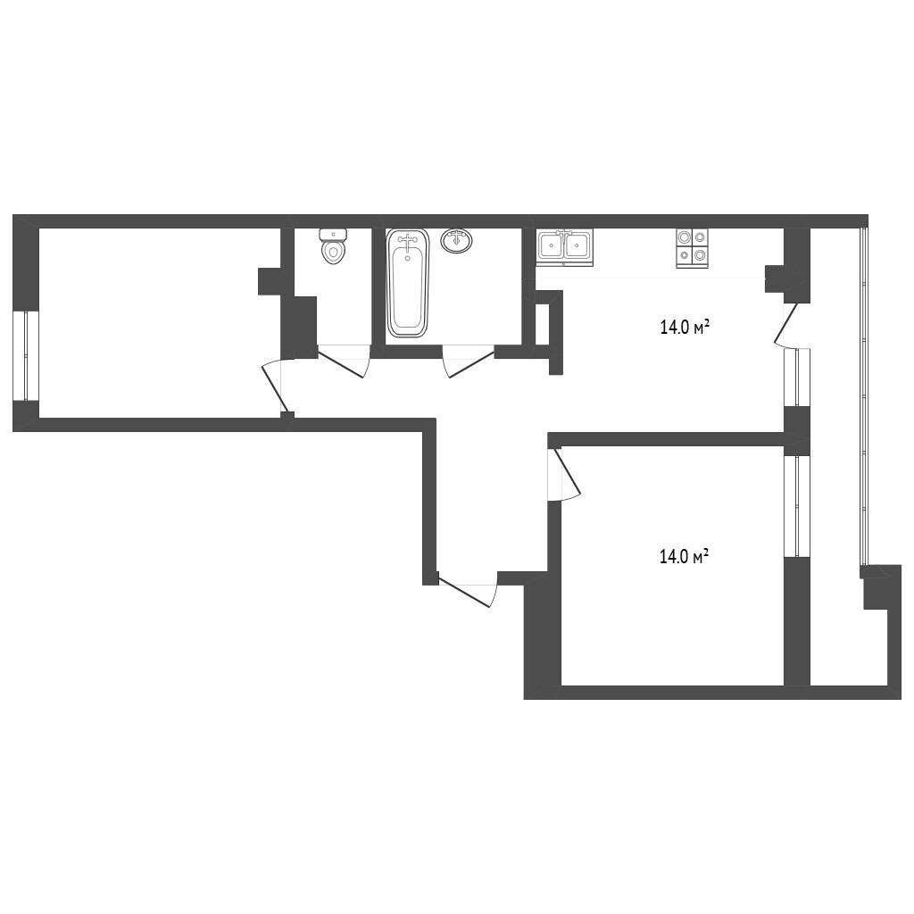 2-комнатная 60 м2 в ЖК undefined корпус null этаж 15