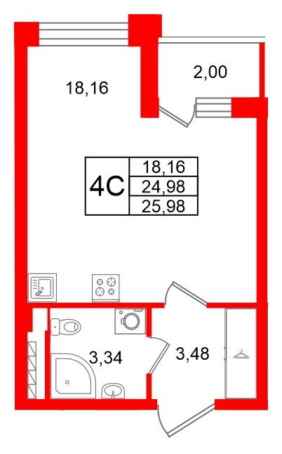 Студия 24 м2 в ЖК Univer City корпус null этаж 3