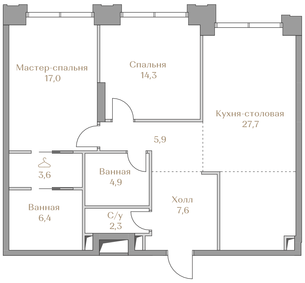 2-комнатная 89 м2 в ЖК Коллекция Лужники корпус null этаж 6