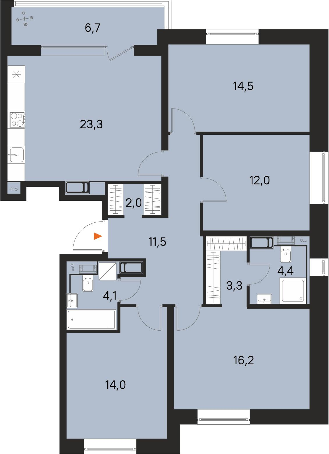 4-комнатная 108 м2 в ЖК М36 корпус null этаж 13