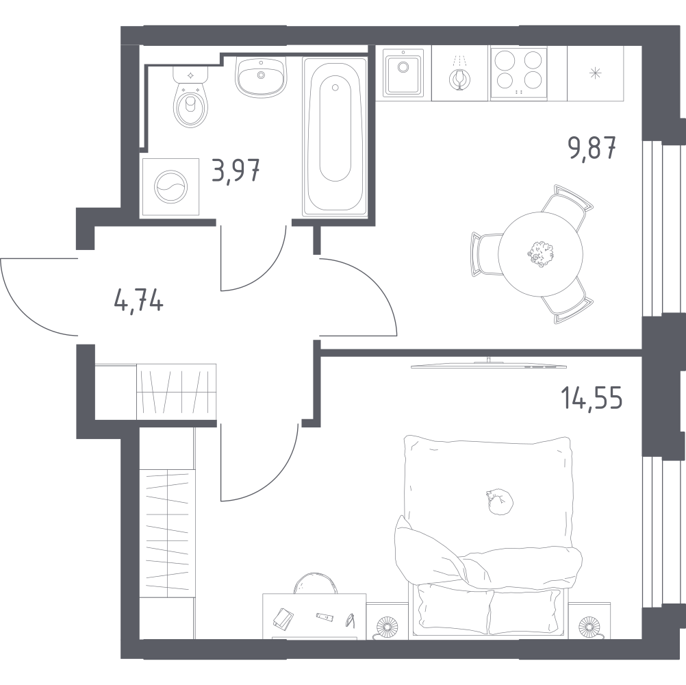 1-комнатная 33 м2 в ЖК Рябиновая Роща корпус null этаж 8