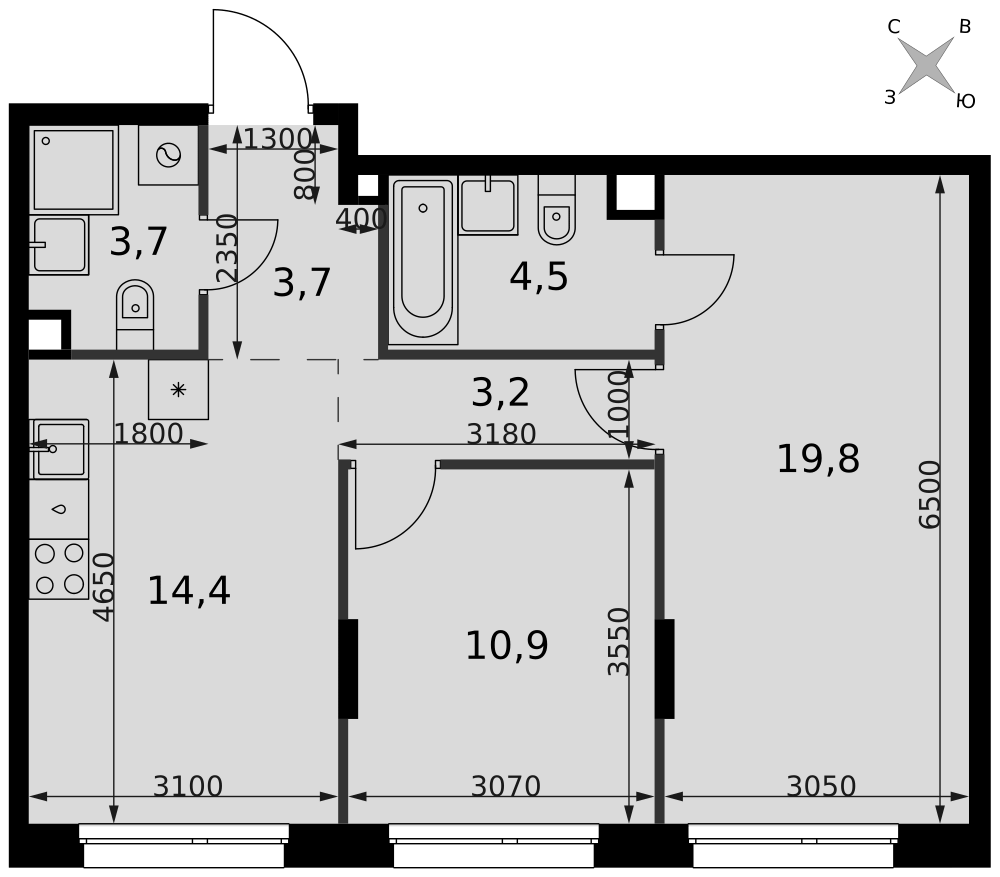 2-комнатная 60 м2 в ЖК Симоновский Вал корпус null этаж 17
