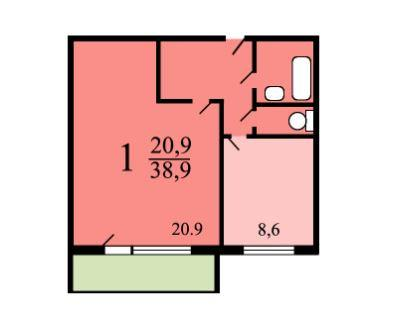 1-комнатная 39.4 м2 в ЖК undefined корпус null этаж 9