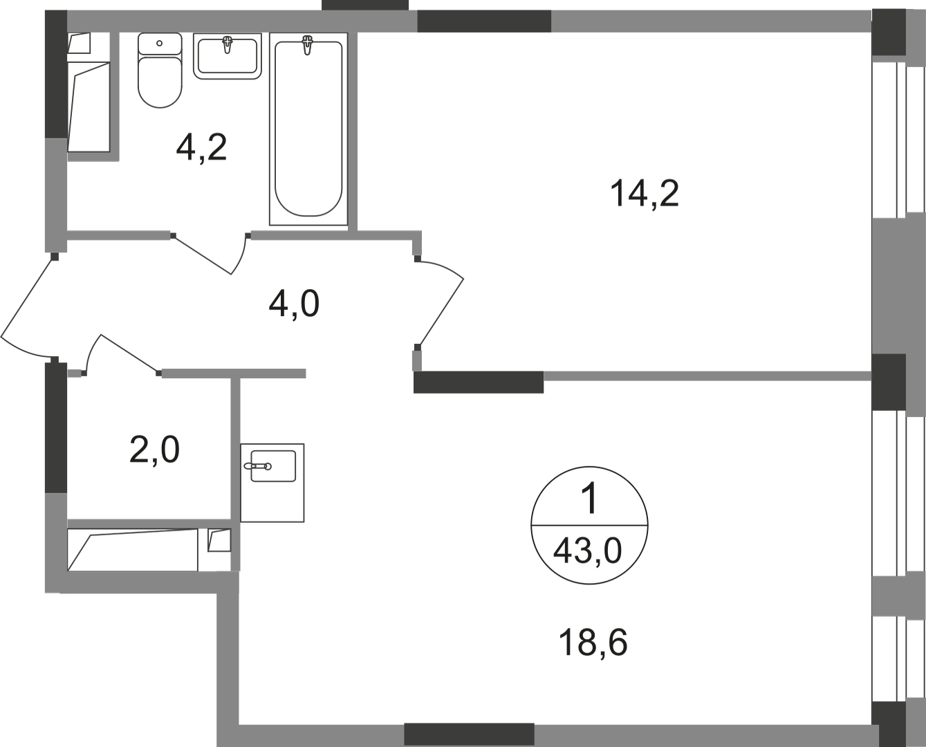 1-комнатная 43 м2 в ЖК Первый Московский корпус null этаж 13