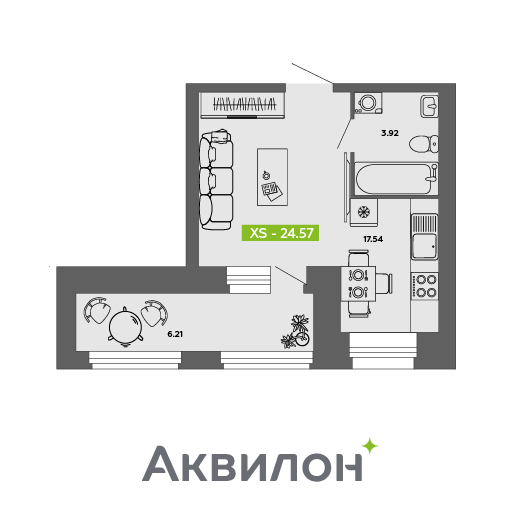 Студия 24 м2 в ЖК Аквилон ROSA корпус null этаж 1