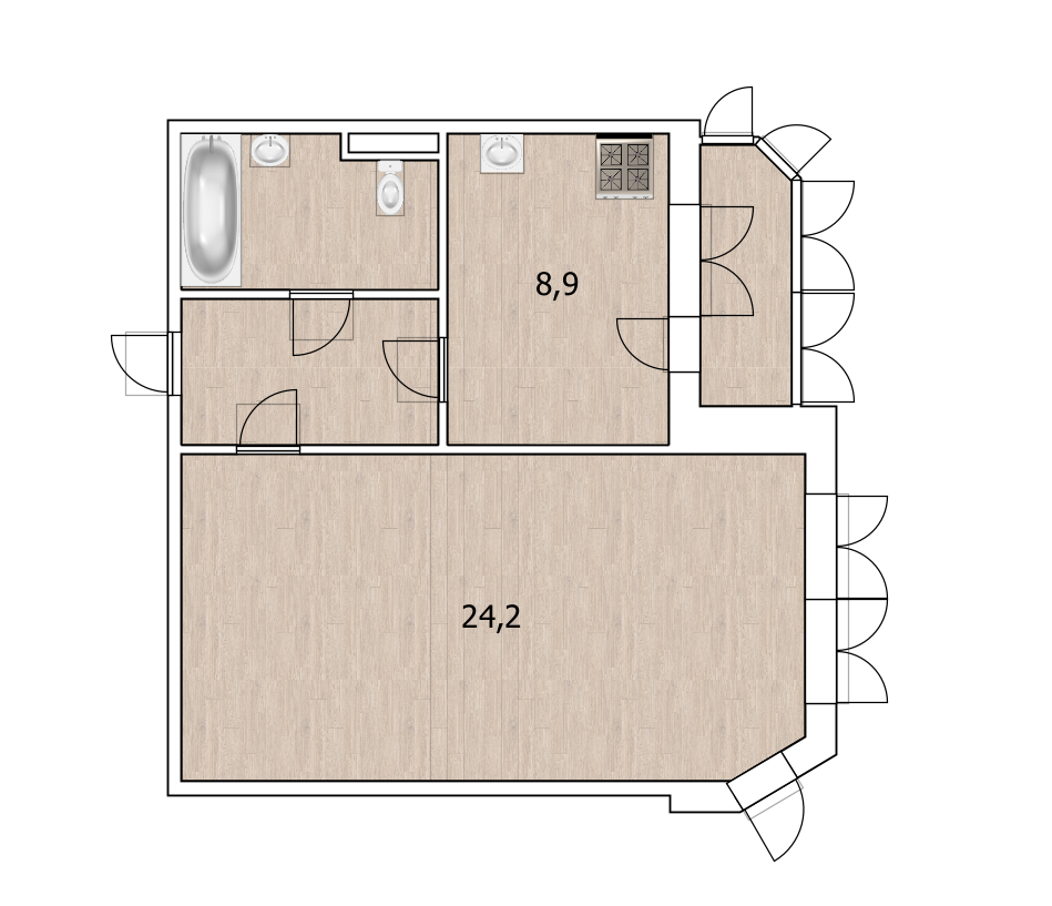 1-комнатная 42.5 м2 в ЖК undefined корпус null этаж 7