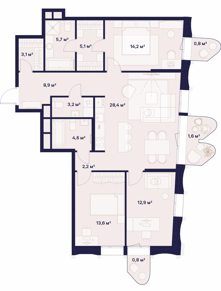 3-комнатная 105 м2 в ЖК Союз корпус null этаж 12