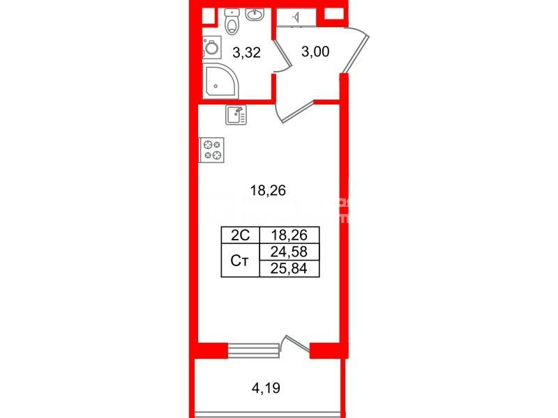 Студия 24 м2 в ЖК Парадный ансамбль корпус null этаж 2
