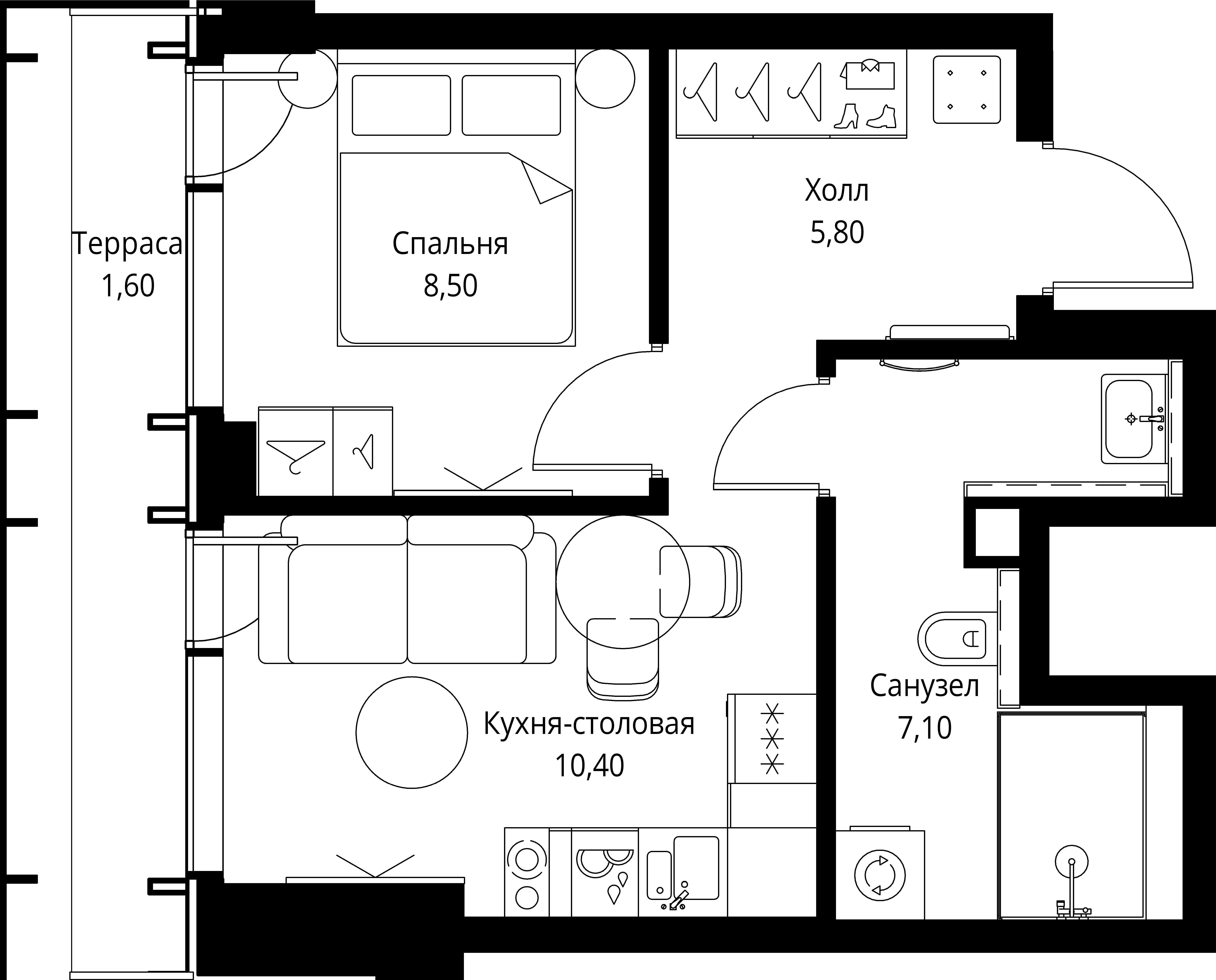 1-комнатная 33 м2 в ЖК ВЕЕР корпус null этаж 13