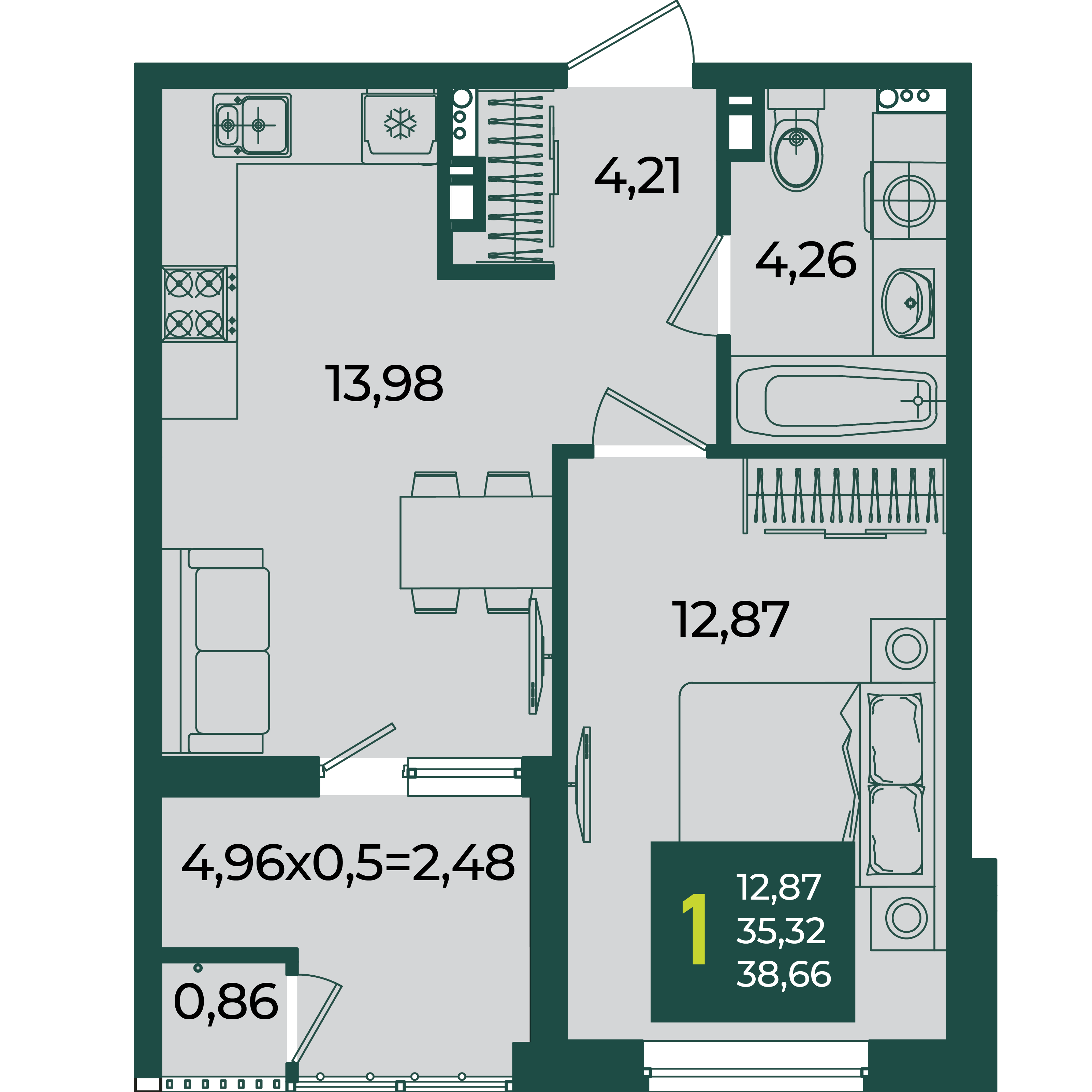 1-комнатная 38 м2 в ЖК Образцово корпус null этаж 18