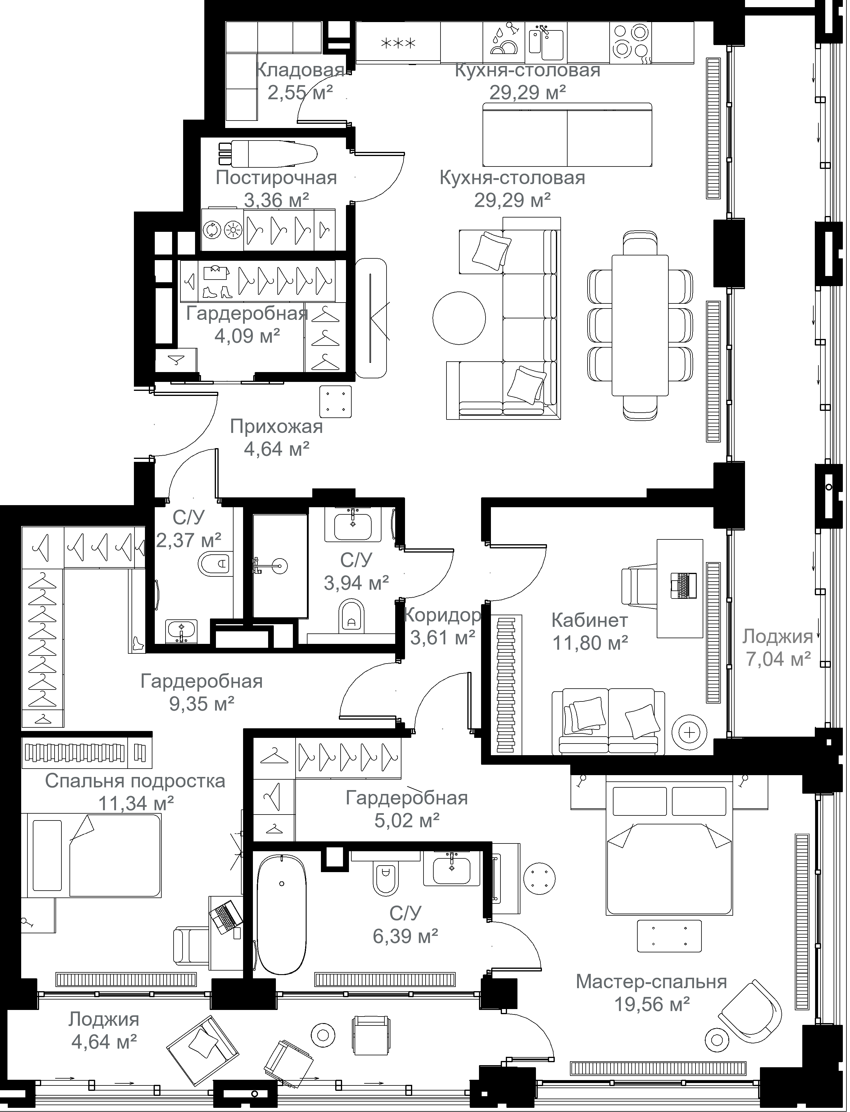 2-комнатная 135 м2 в ЖК МЫС корпус null этаж 3