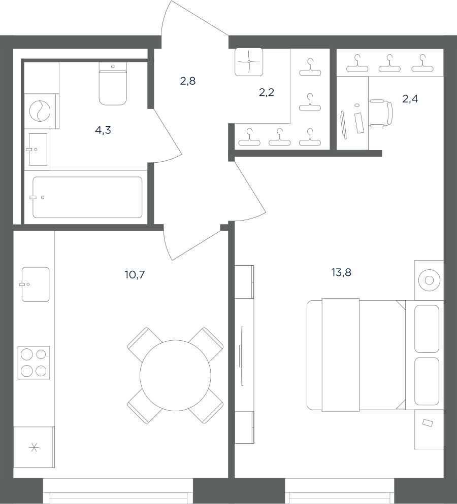 1-комнатная 36 м2 в ЖК Равновесие корпус null этаж 5