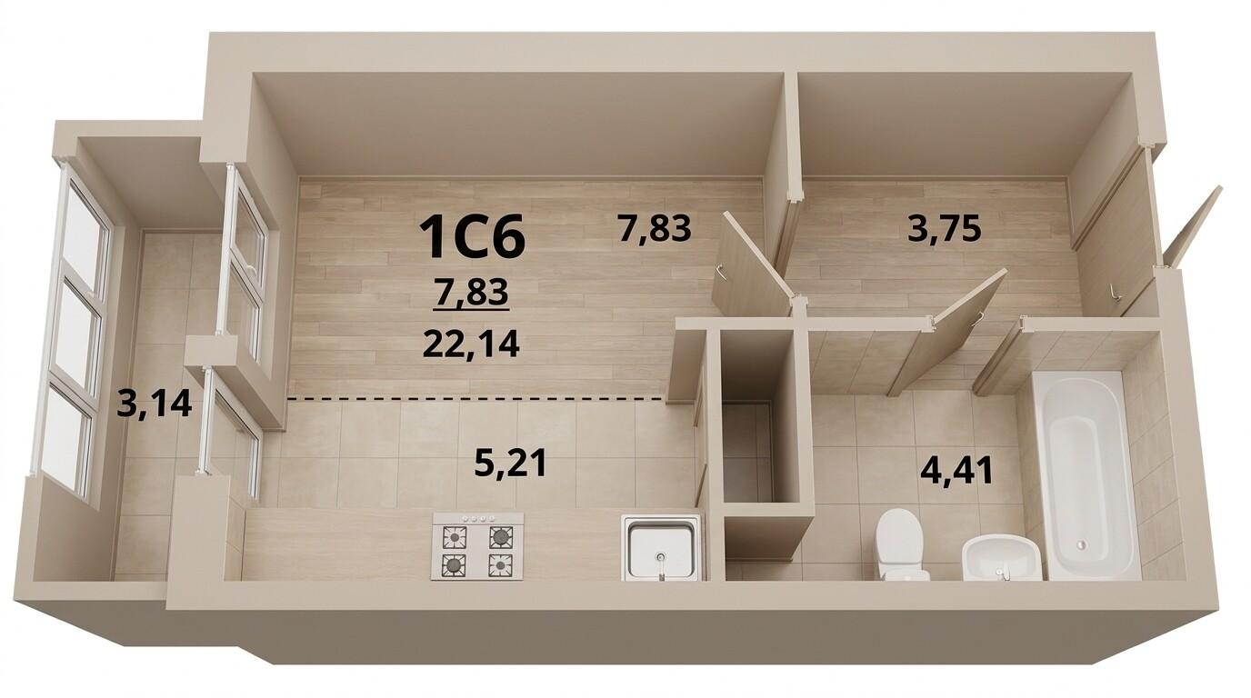 Студия 21.2 м2 в ЖК undefined корпус null этаж 20