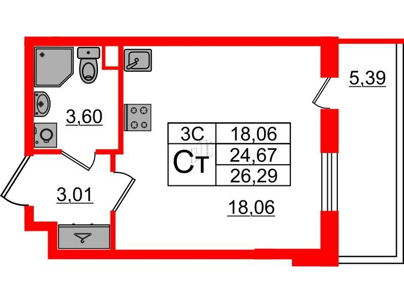 Студия 24 м2 в ЖК Парадный ансамбль корпус null этаж 3