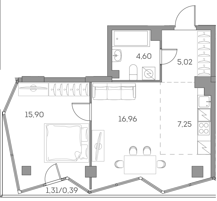 Студия 50 м2 в ЖК Аквилон Beside 2.0 корпус null этаж 10