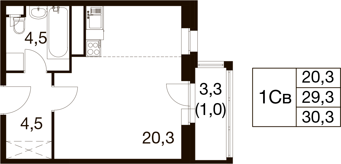 Студия 28 м2 в ЖК Идеал корпус null этаж 5