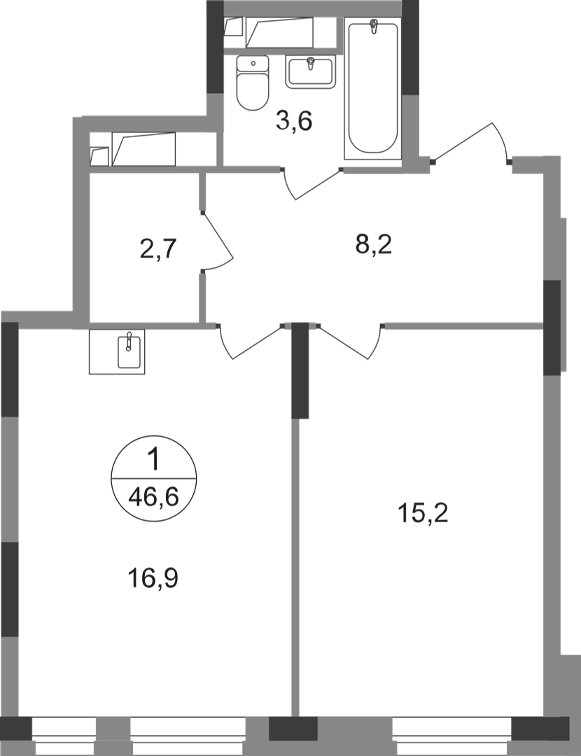 1-комнатная 46 м2 в ЖК Первый Московский корпус null этаж 6