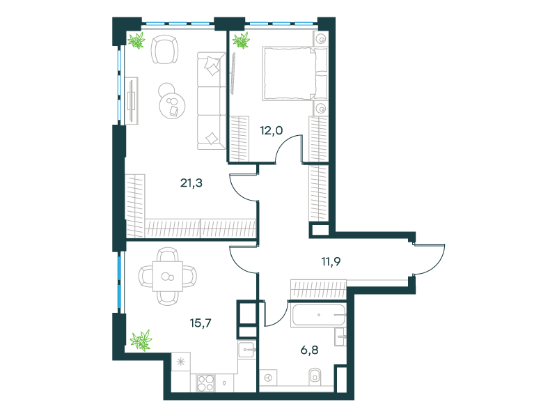 2-комнатная 67 м2 в ЖК Левел Южнопортовая корпус null этаж 4