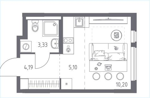 Студия 22.8 м2 в ЖК undefined корпус null этаж 5