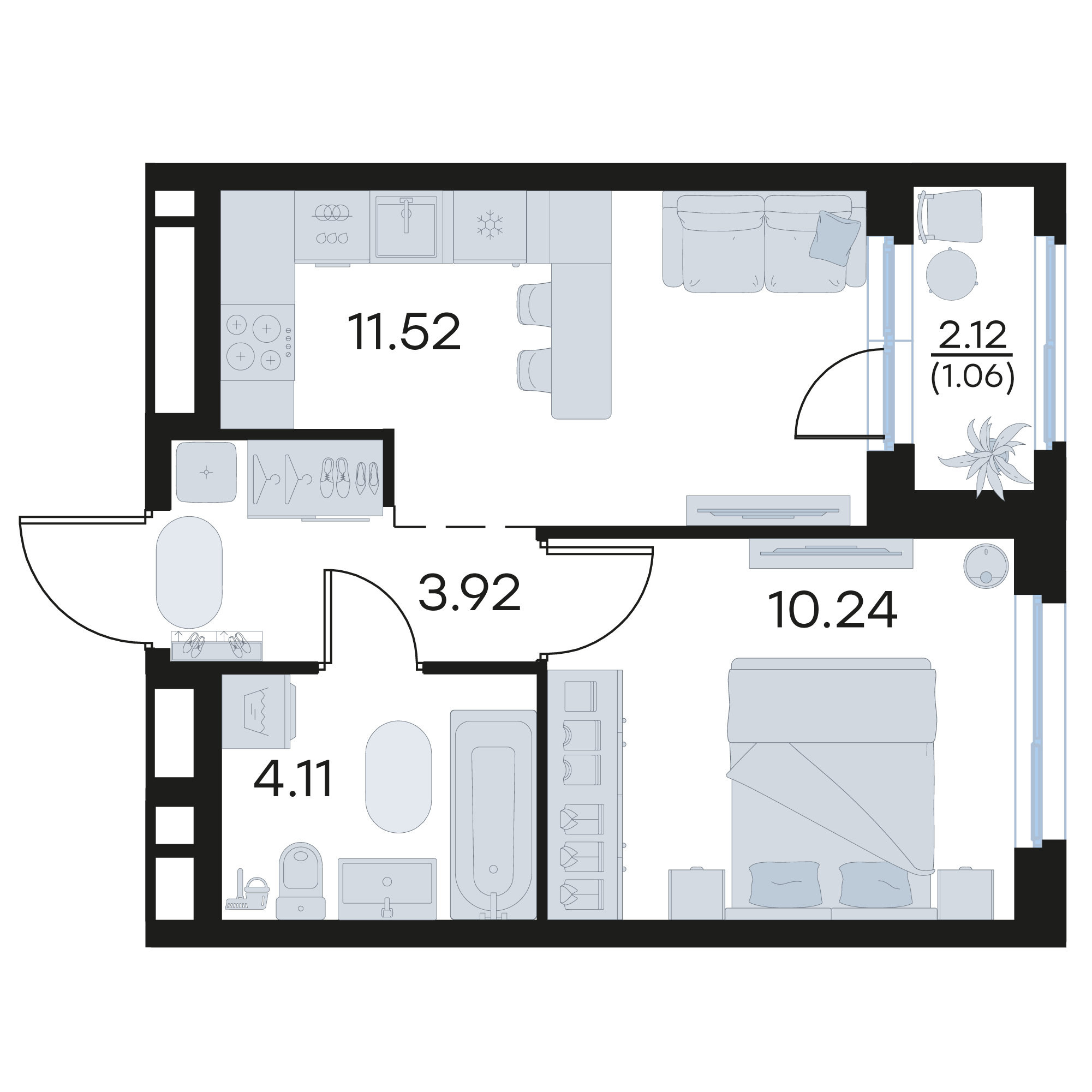 1-комнатная 30 м2 в ЖК Октябрьский корпус null этаж 12