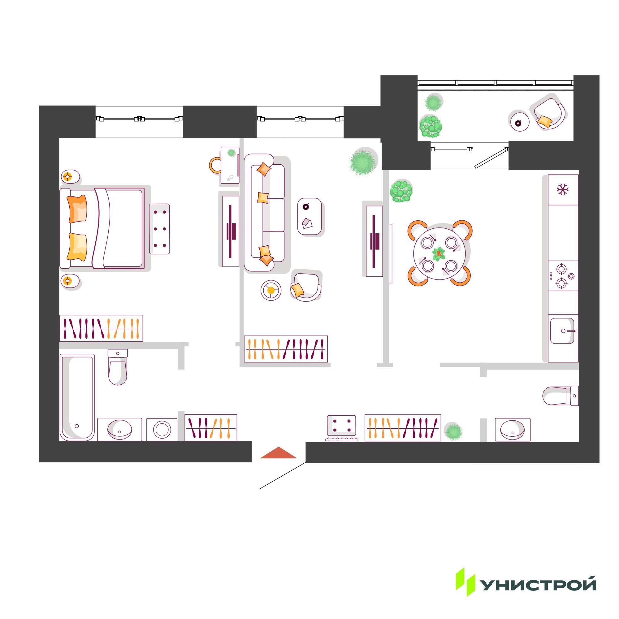 2-комнатная 56 м2 в ЖК Южный бульвар корпус null этаж 6