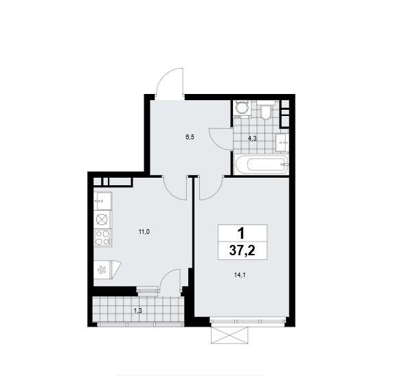 1-комнатная 37.3 м2 в ЖК undefined корпус null этаж 3
