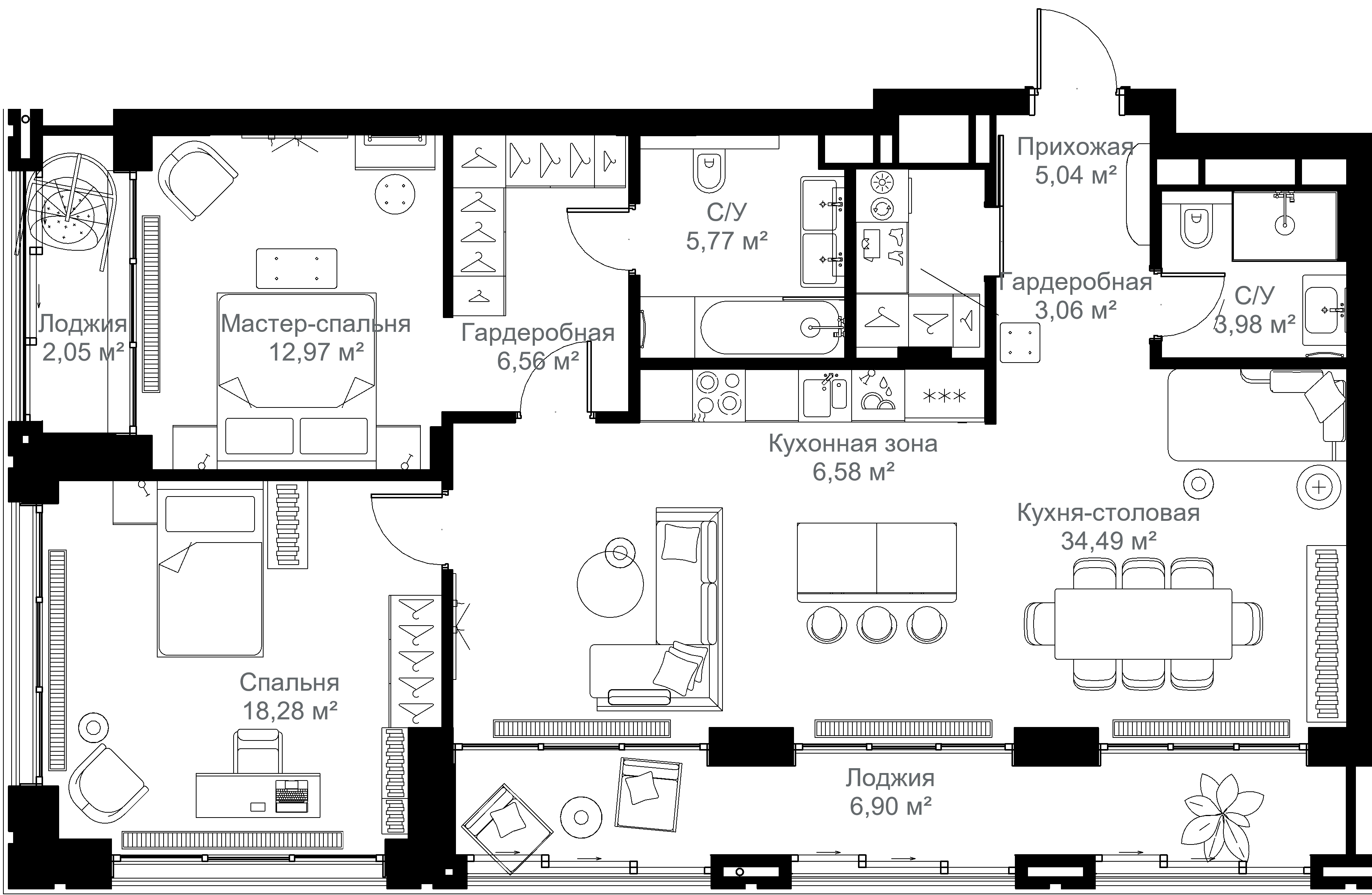 2-комнатная 105 м2 в ЖК МЫС корпус null этаж 6