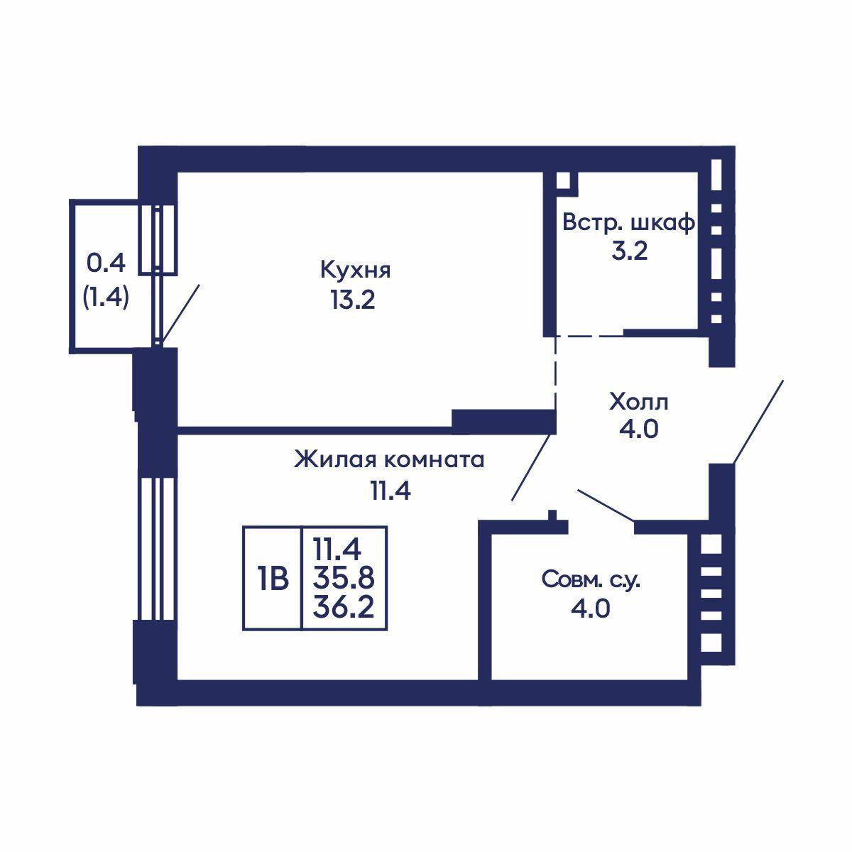 1-комнатная 36 м2 в ЖК Сила леса корпус null этаж 12