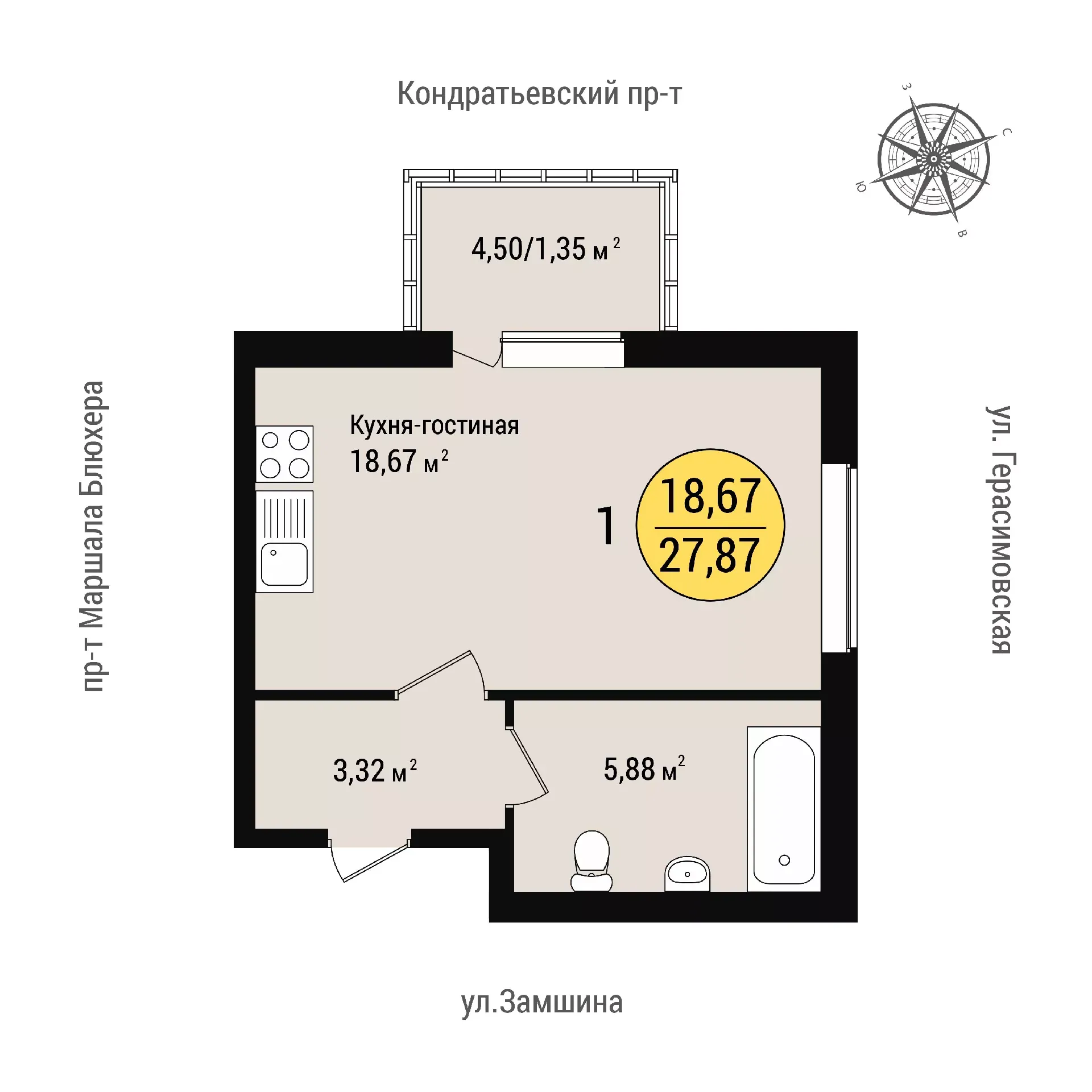 Студия 29 м2 в ЖК Уют корпус null этаж 3