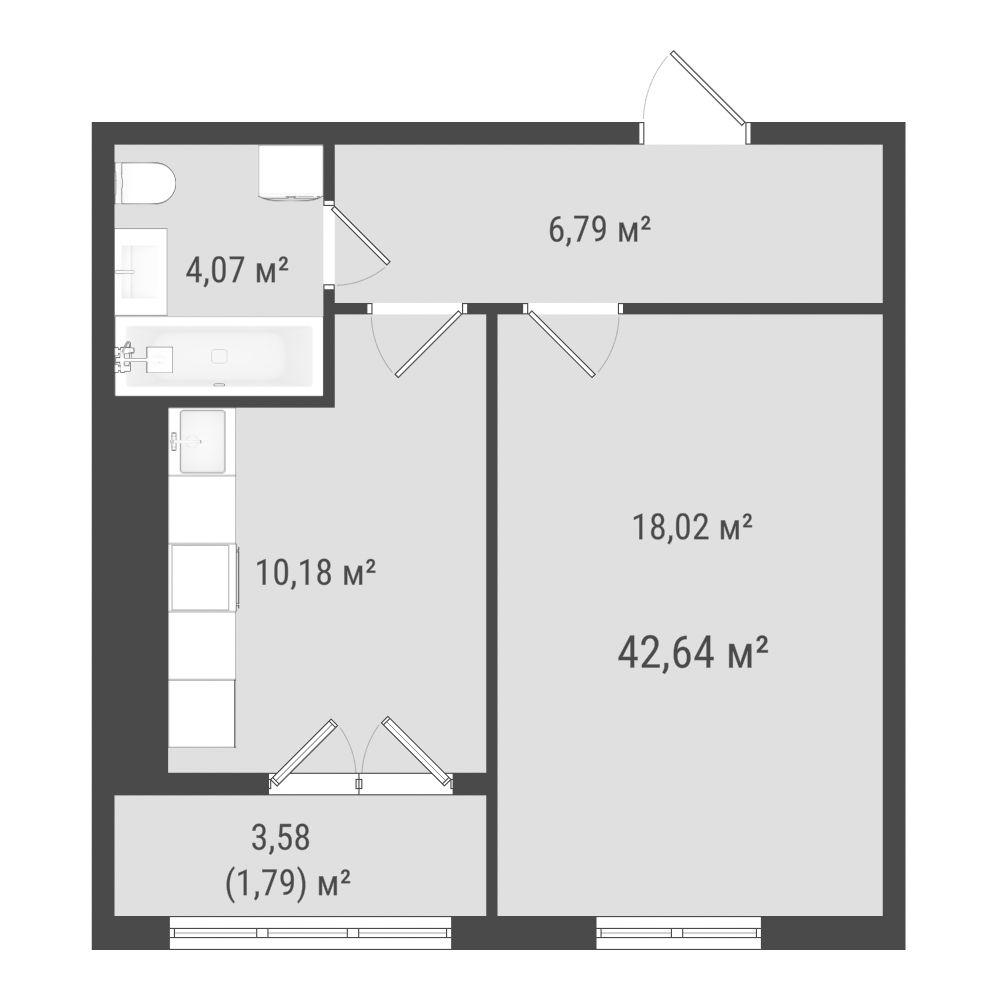 1-комнатная 40 м2 в ЖК Зеленая планета на Мира корпус null этаж 14