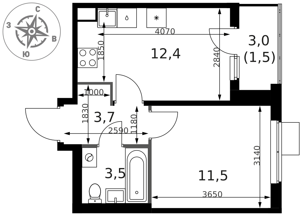 1-комнатная 32 м2 в ЖК 1-й Ясеневский корпус null этаж 10