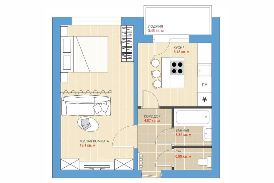 1-комнатная 35.5 м2 в ЖК undefined корпус null этаж 6