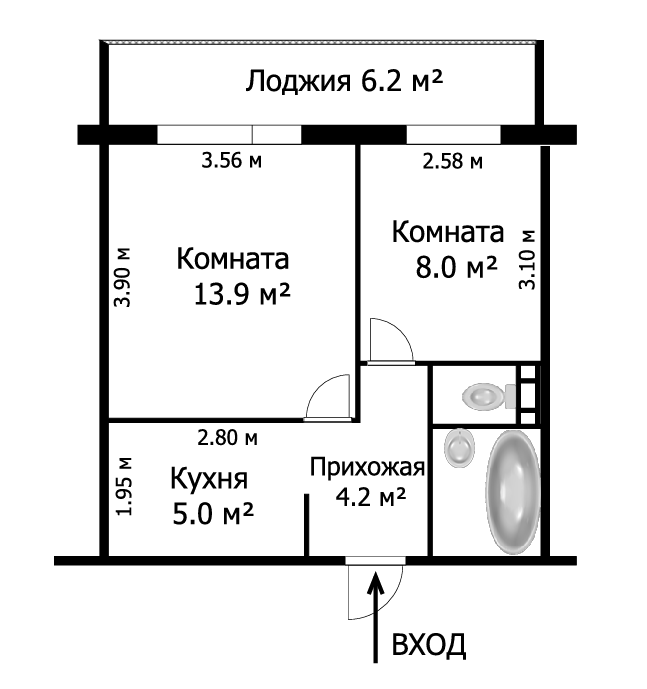 2-комнатная 37.4 м2 в ЖК undefined корпус null этаж 4