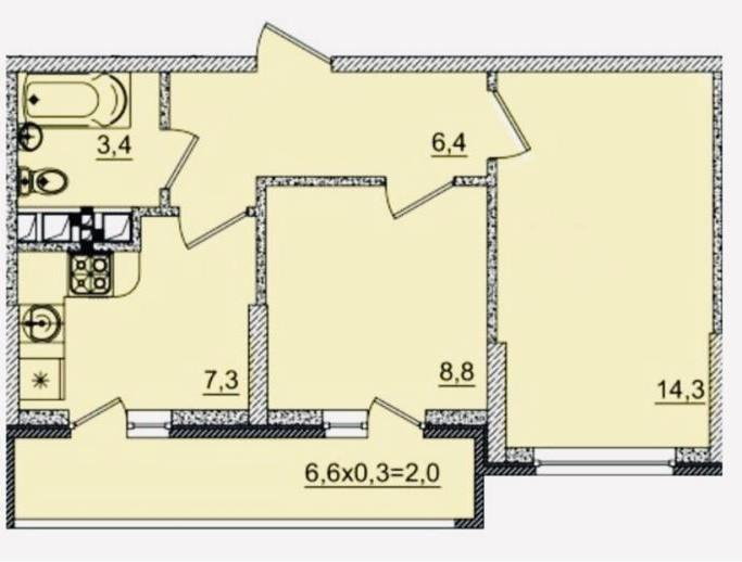 2-комнатная 48 м2 в ЖК undefined корпус null этаж 6