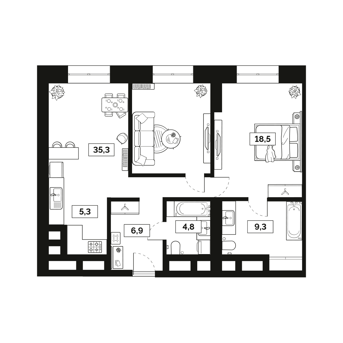 2-комнатная 80 м2 в ЖК Лайм корпус null этаж 15
