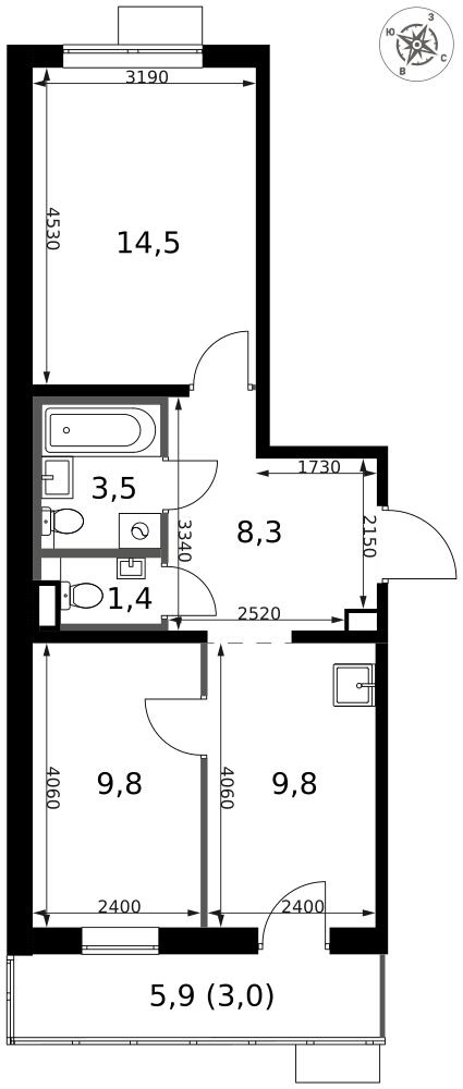 2-комнатная 50 м2 в ЖК 1-й Саларьевский корпус null этаж 8