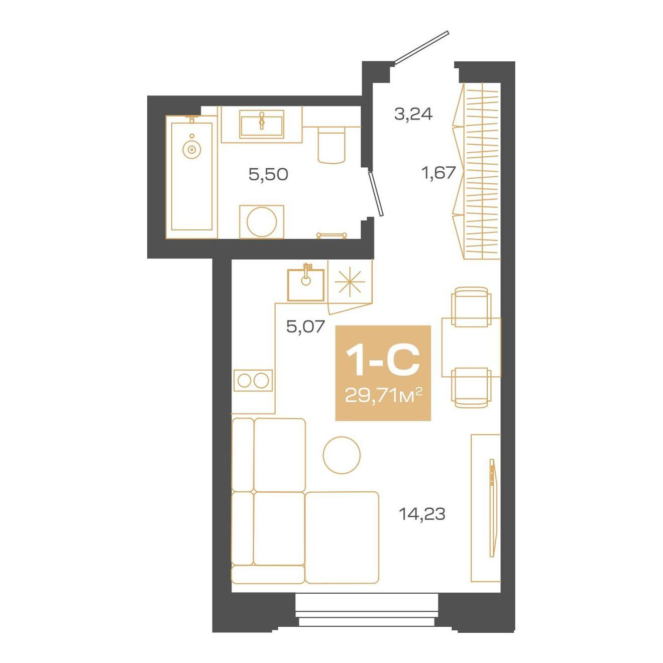 Студия 29 м2 в ЖК Пульсар корпус null этаж 6