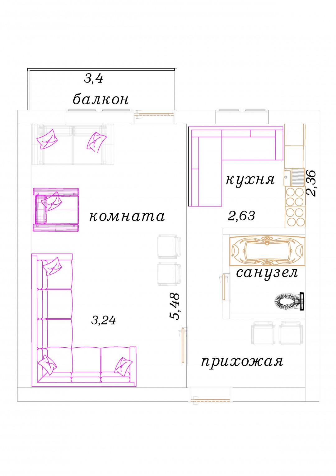 1-комнатная 32.3 м2 в ЖК undefined корпус null этаж 1
