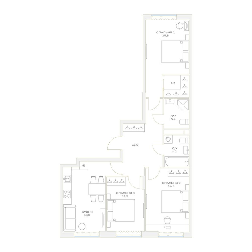 4-комнатная 80 м2 в ЖК Детали корпус null этаж 6