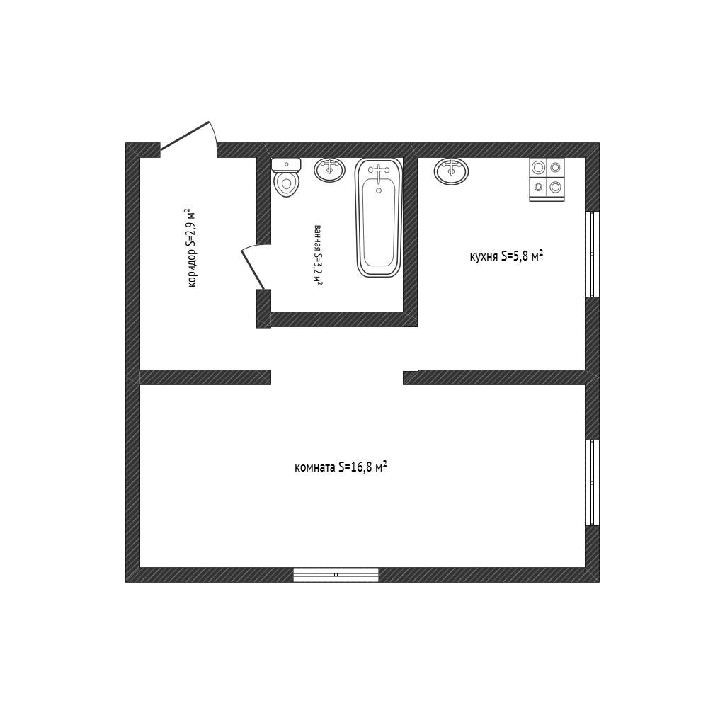 1-комнатная 30.4 м2 в ЖК undefined корпус null этаж 3