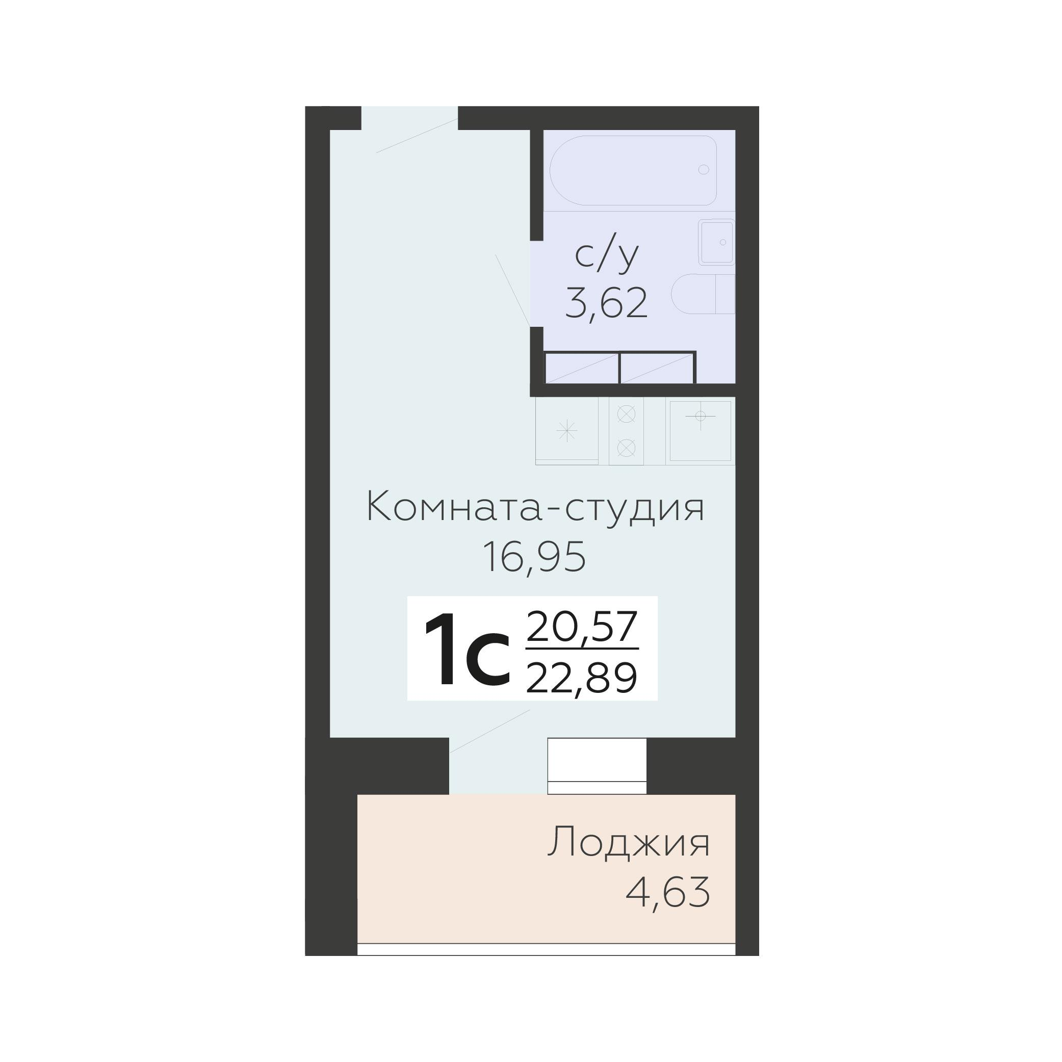 1-комнатная 22 м2 в ЖК Nova парк корпус null этаж 17