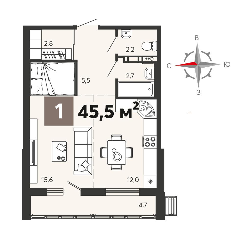 Студия 45 м2 в ЖК Новелла корпус null этаж 1