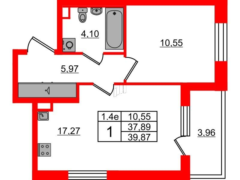 1-комнатная 37 м2 в ЖК Парадный ансамбль корпус null этаж 2
