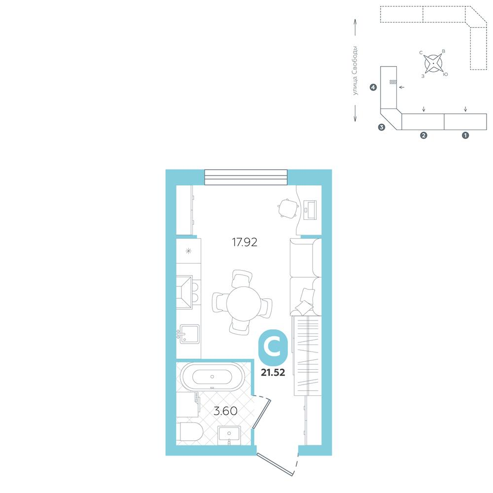 Студия 21 м2 в ЖК Счастье (Ялуторовск) корпус null этаж 2