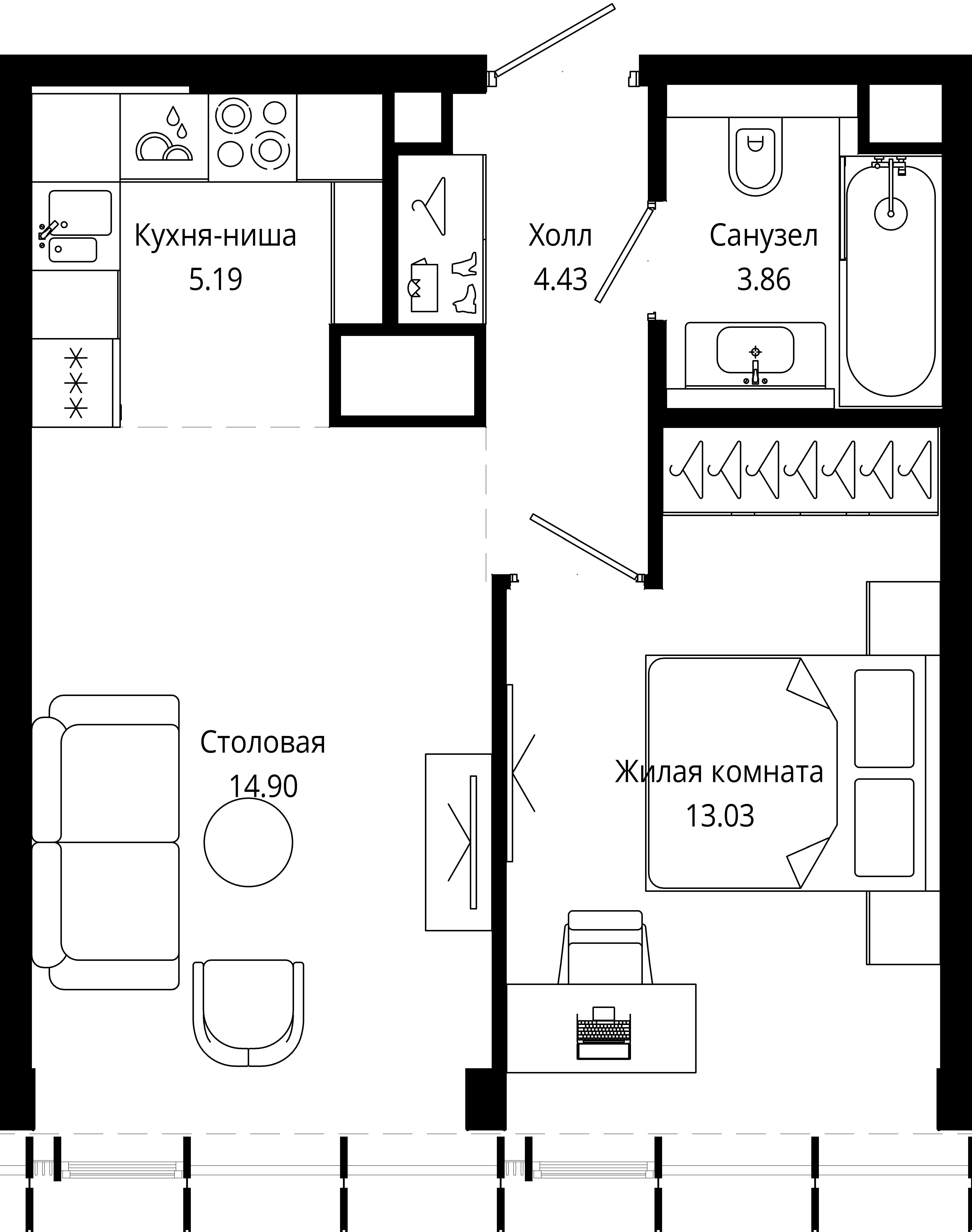 1-комнатная 41 м2 в ЖК MOD корпус null этаж 41