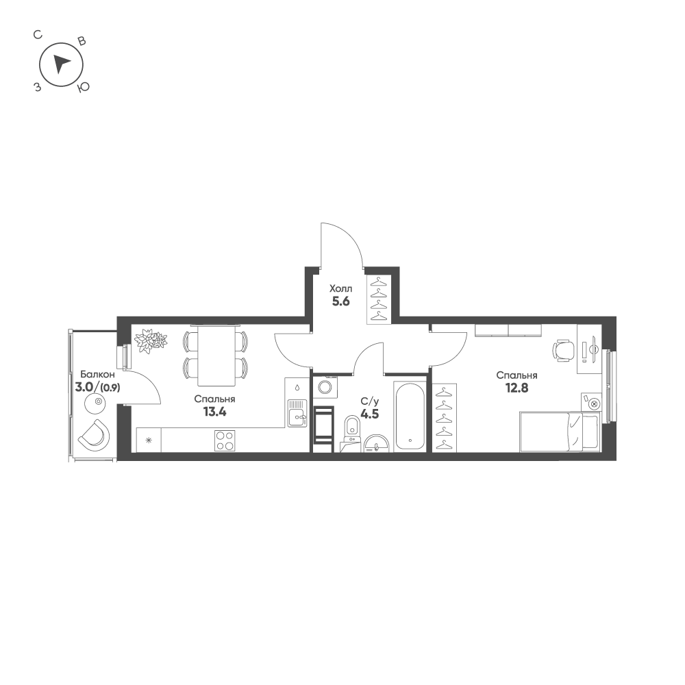 1-комнатная 37 м2 в ЖК Клюква.Парк корпус null этаж 12