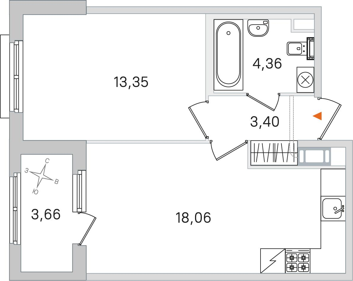 1-комнатная 41 м2 в ЖК Дубровский корпус null этаж 4
